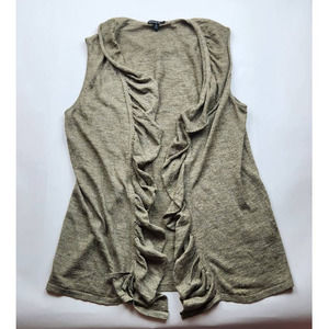 Lafayette 148 Open Cardigan Sweater Vest Linen Blend Sleeveless Medium Ruffle